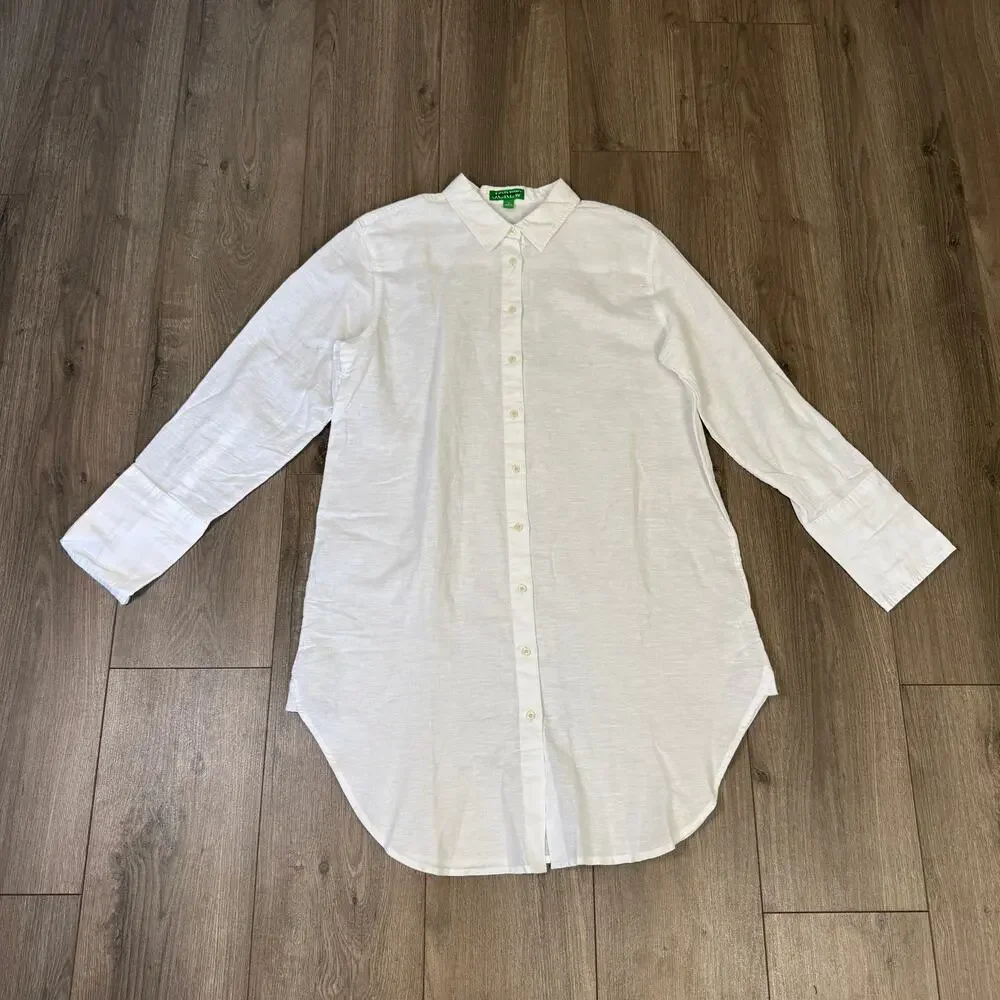 J.Crew Relaxed-Fit Beach Shirt SZ S White Swim Cover Up Linen Blend Long Sleeve